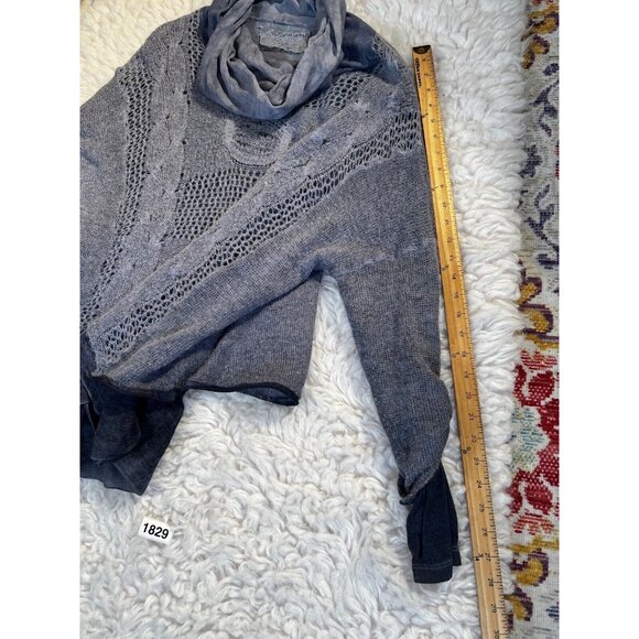 Lace The Label Sweater Mohair Med Blue Lagenlook Cowl Neck Roll Tab Layered - Picture 13 of 14
